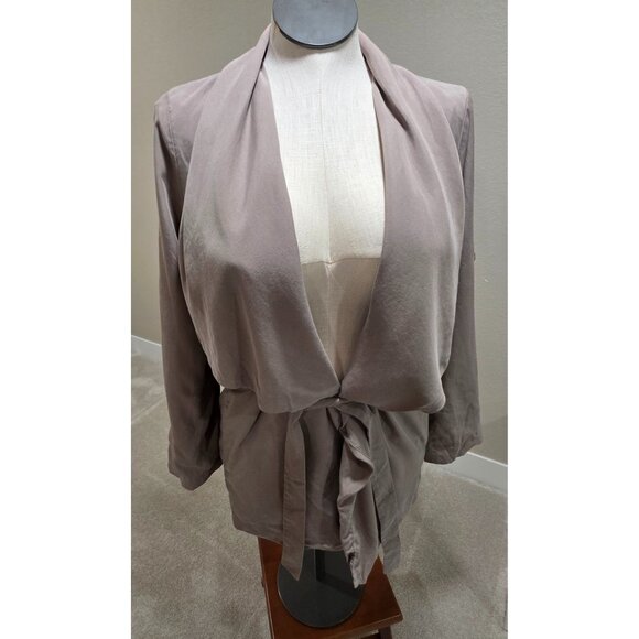 Draped Shawl Collar Taupe Open-Front Long Sleeve Jacket - Picture 10 of 12